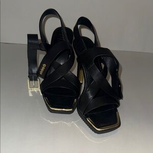 Dkny Black Strappy Heels with Block Heel